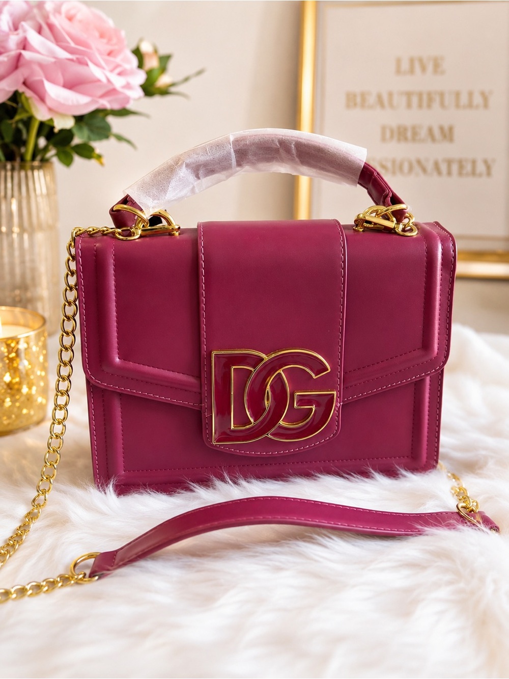 Logo Fuchsia Top-Handle Shoulder Bag